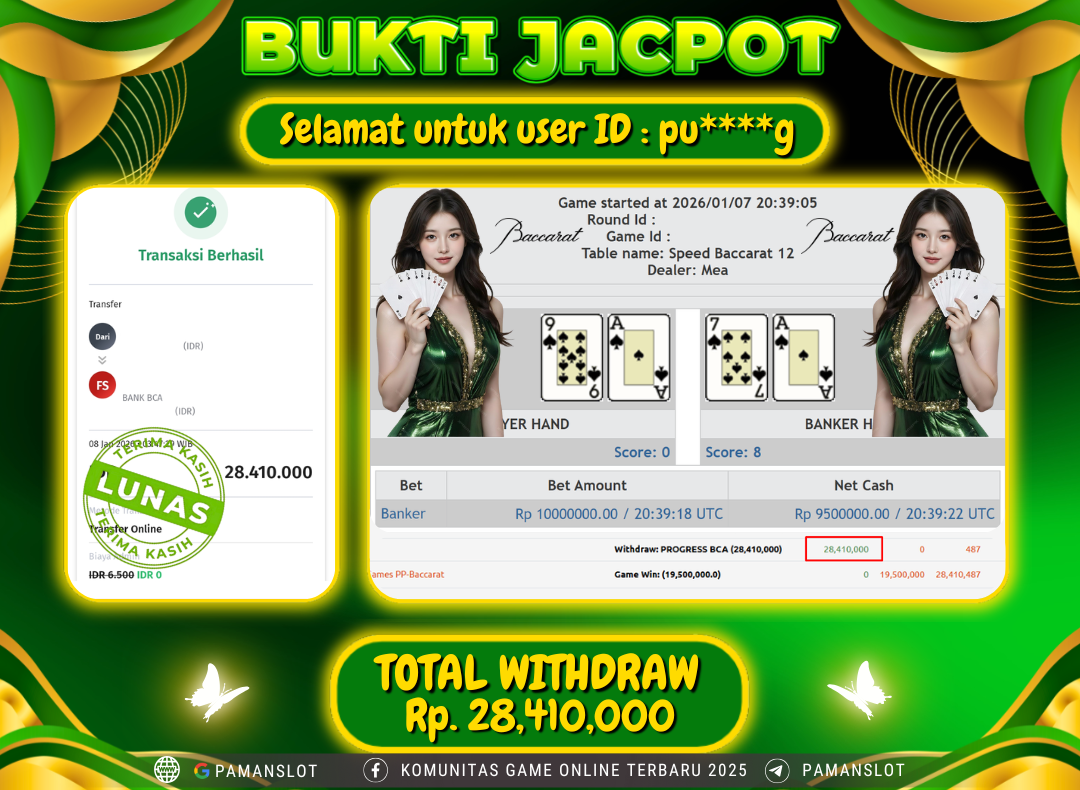 PAMANSLOT JACKPOT Game Live Games PP-Baccarat Rp.28,410,000- LUNAS