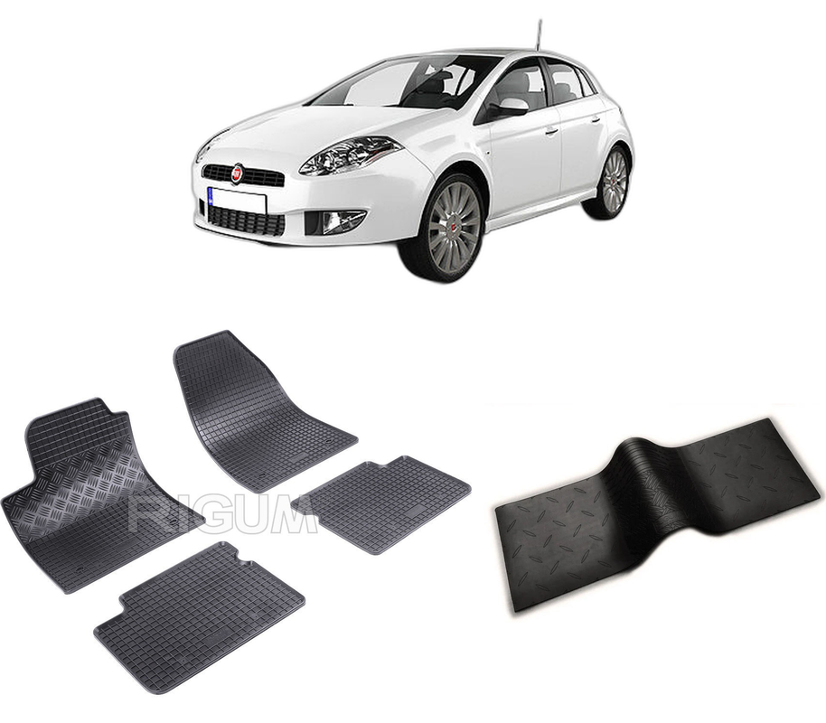 Set covorase auto FIAT BRAVO II din 04.2007-07.2014, cu covoras tunel median, CAROSERIE HATCHBACK, Presuri cauciuc 100%, compatibil cu autoturismul FIAT BRAVO II, Rigum