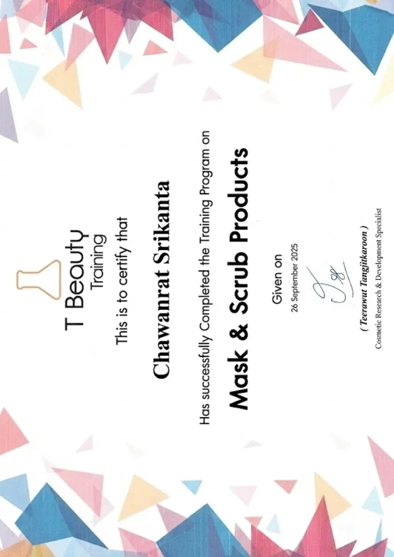 Mask and Scrub Formulation Training Certificate