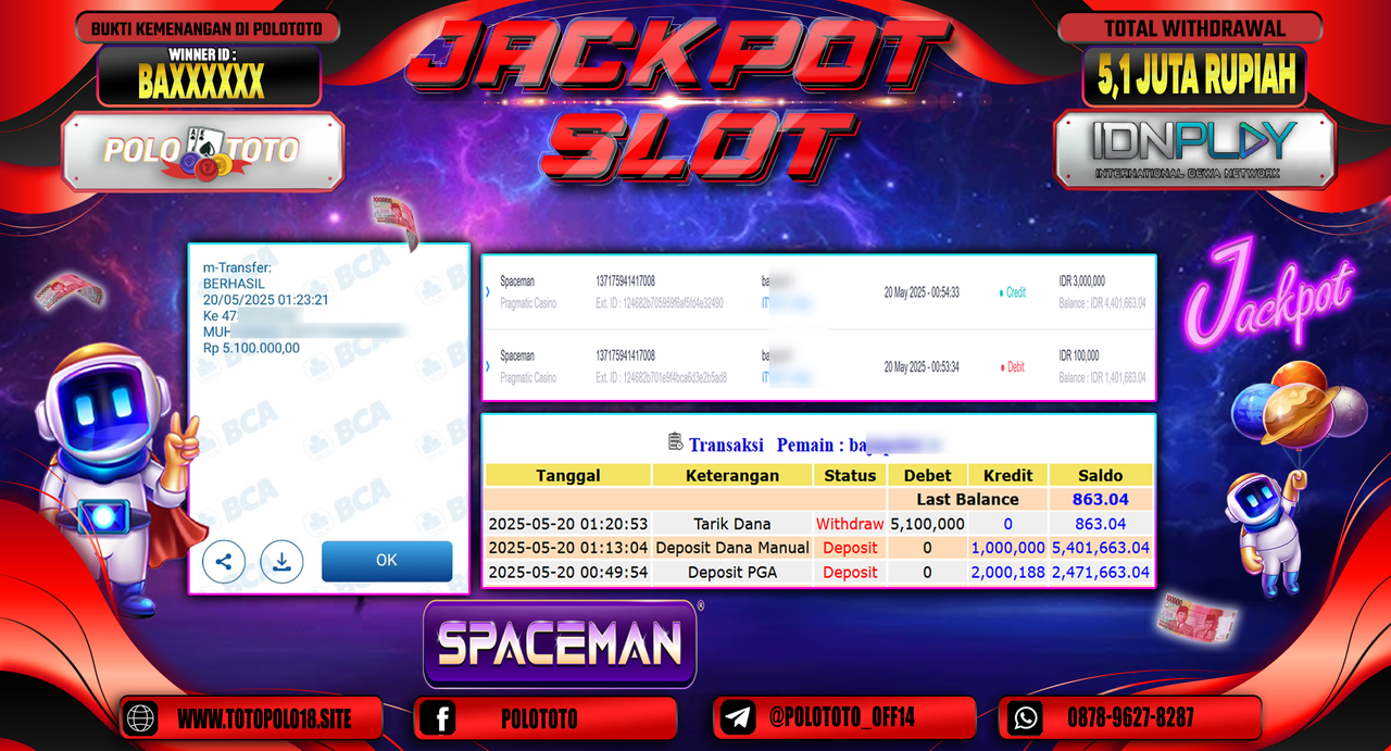 POLOTOTO JACKPOT SLOT SPACEMAN Rp.5.100.000,-