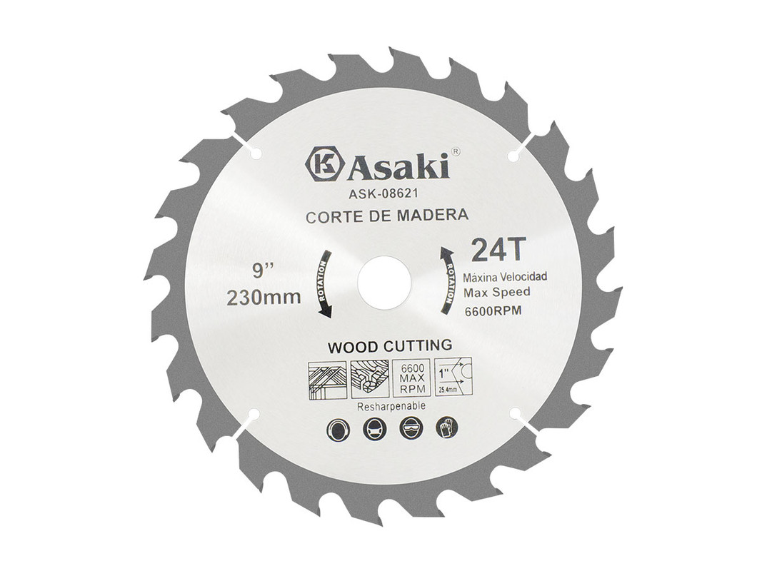 DISCO DE SIERRA P.MADERA 9"X24TX1" 24 DIENTES ASAKI