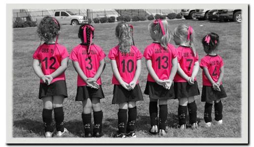 The cutest youth girls soccer uniforms; they love their pink soccer jerseys and skorts.