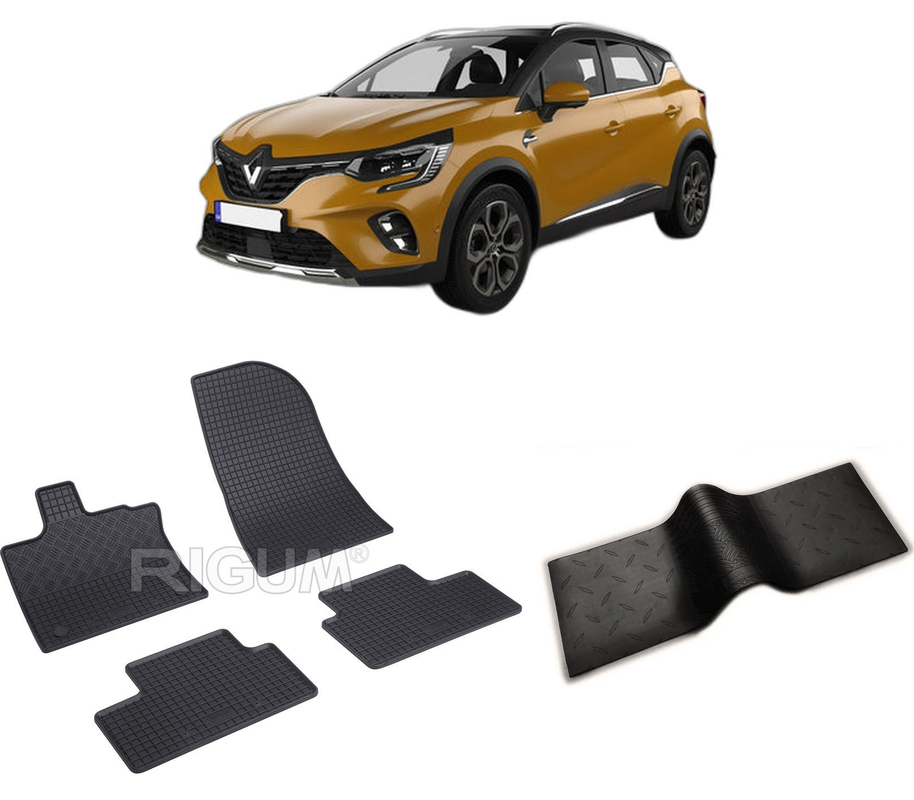 Set covorase auto RENAULT CAPTUR II din 01.2020-PREZENT, cu covoras tunel median, CAROSERIE SUV HYBRID, Presuri cauciuc 100%, compatibil cu autoturismul RENAULT CAPTUR II, Rigum
