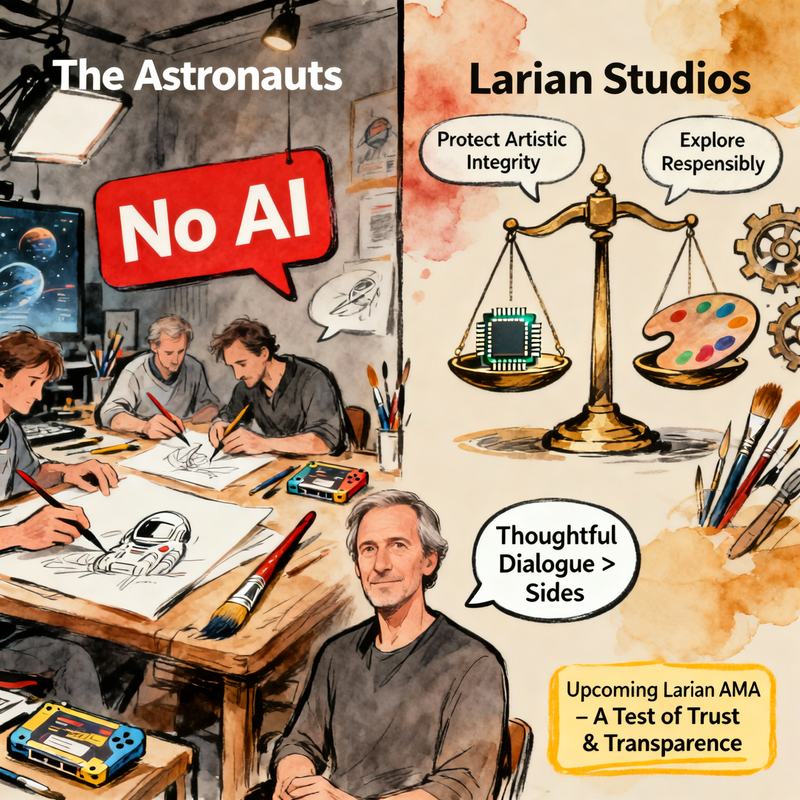 Witchfire CEO Defends Larian Studios Over AI Controversy: 'They're Definitely Not Evil' 1 Gaming developer working on computer with multiple screens showing game development software