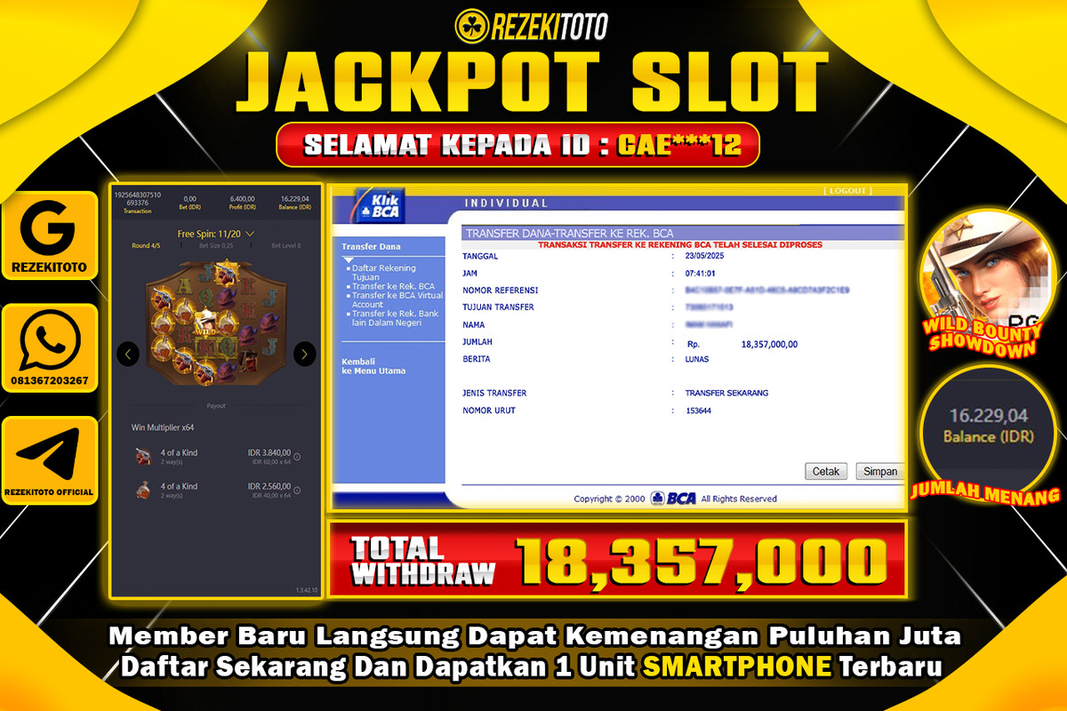 BUKTI KEMENANGAN 23 MAY 2025 WILD BOUNTY SHOWDOWN WD 18 JUTA 
