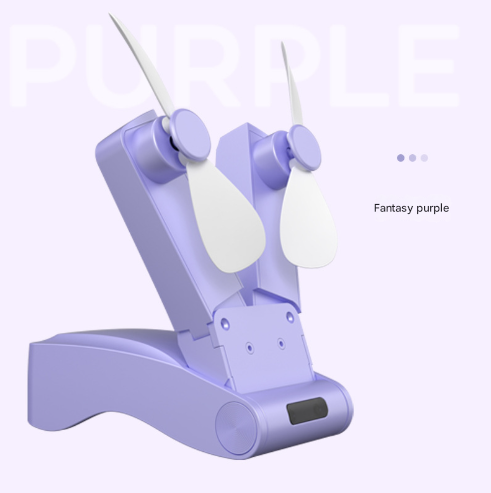 Supplier reference image for Purple Creative Dual-Head Folding Handheld Fan - USB Rechargeable, 3-Speed