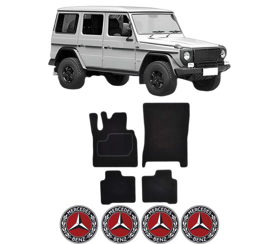 Set Covorase Presuri MERCEDES-BENZ G-CLASS (W461) din 2003-2023, Auto, Material Textil Mocheta, 4 Stickere auto cu MERCEDES-BENZ