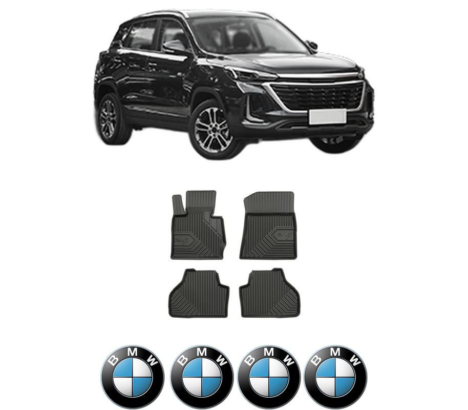 Set covorase presuri BMW Seria X3 din 2004-2021, auto, din cauciuc thermoplastic, 4 Stickere auto cu BMW Seria