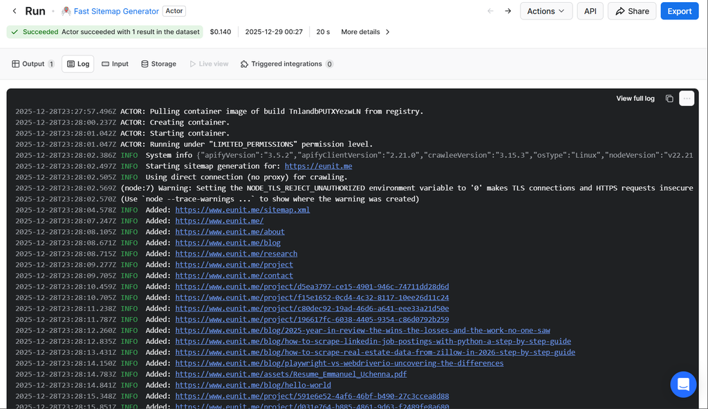 Fast Sitemap Generator - Log