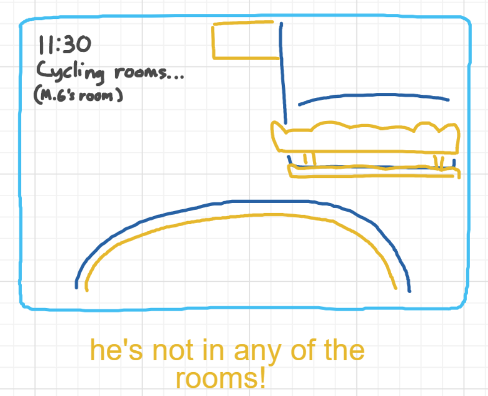 A panel from A Murder On The, episode six of the Board Boards object show by Furretwalk/WalkingFurret.