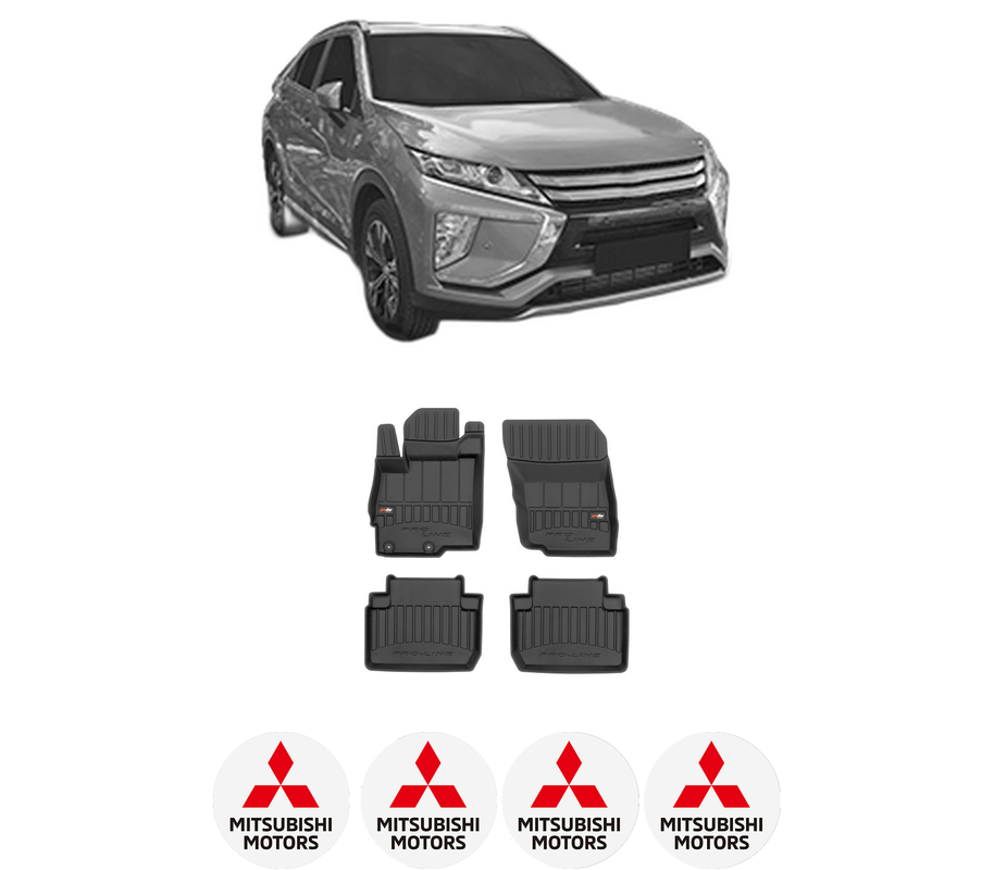 Set covorase presuri MITSUBISHI ECLIPSE CROSS din 2018-2020, auto, din cauciuc thermoplastic, 4 Stickere auto cu MITSUBISHI