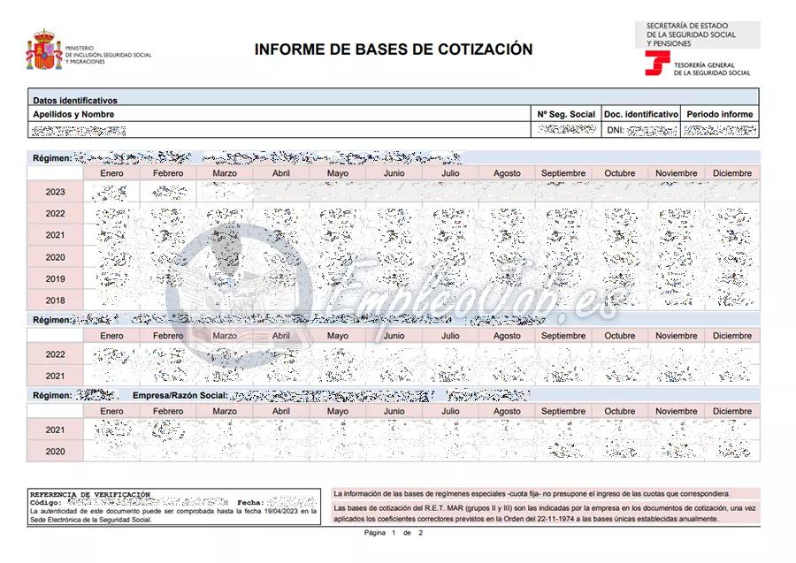 Informe bases de cotización de la Seguridad Social