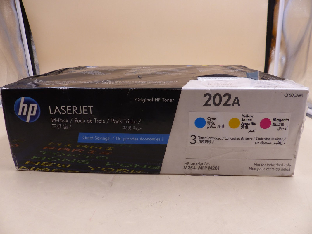 HP GENUINE 202A CF500AM LASERJET TRIPACK MAGENTA CYAN YELLOW TONER CARTRIDGES