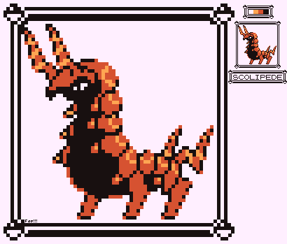 Scolipede pixel art, using Red/Green/Blue's "Red" Palette