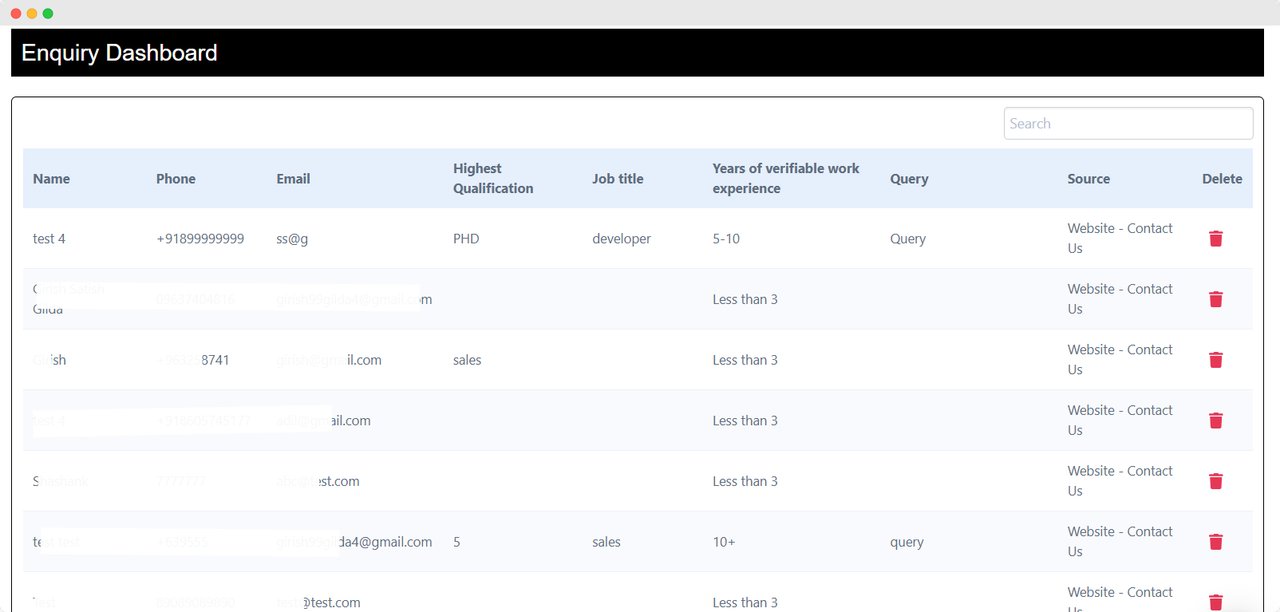 Enquiry Dashboard