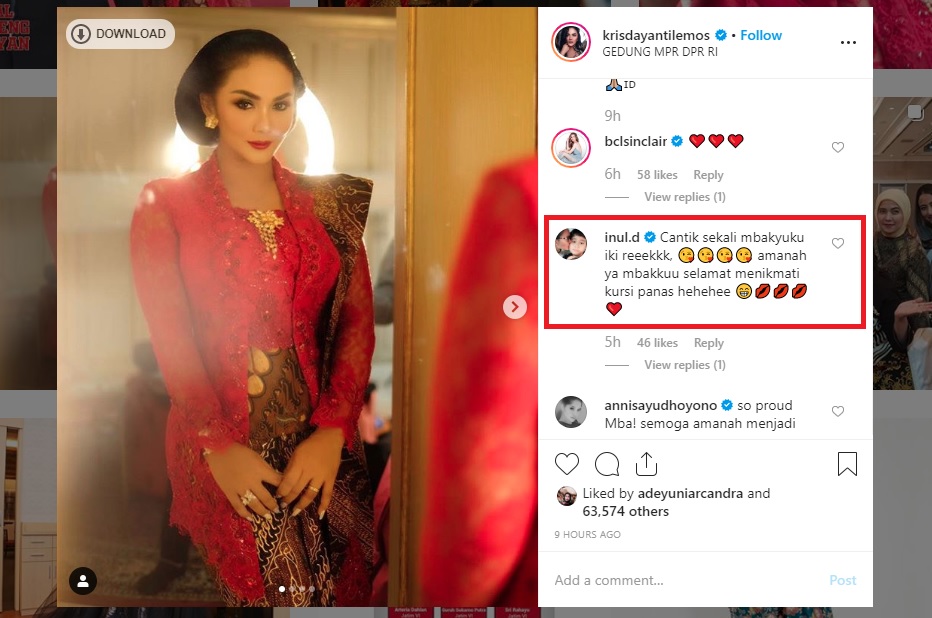 Komentar Inul Daratista di unggahan Krisdayanti