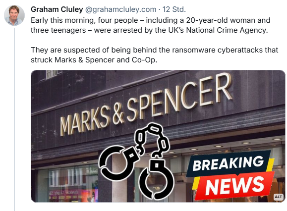 M&S cyber attacker probably seized