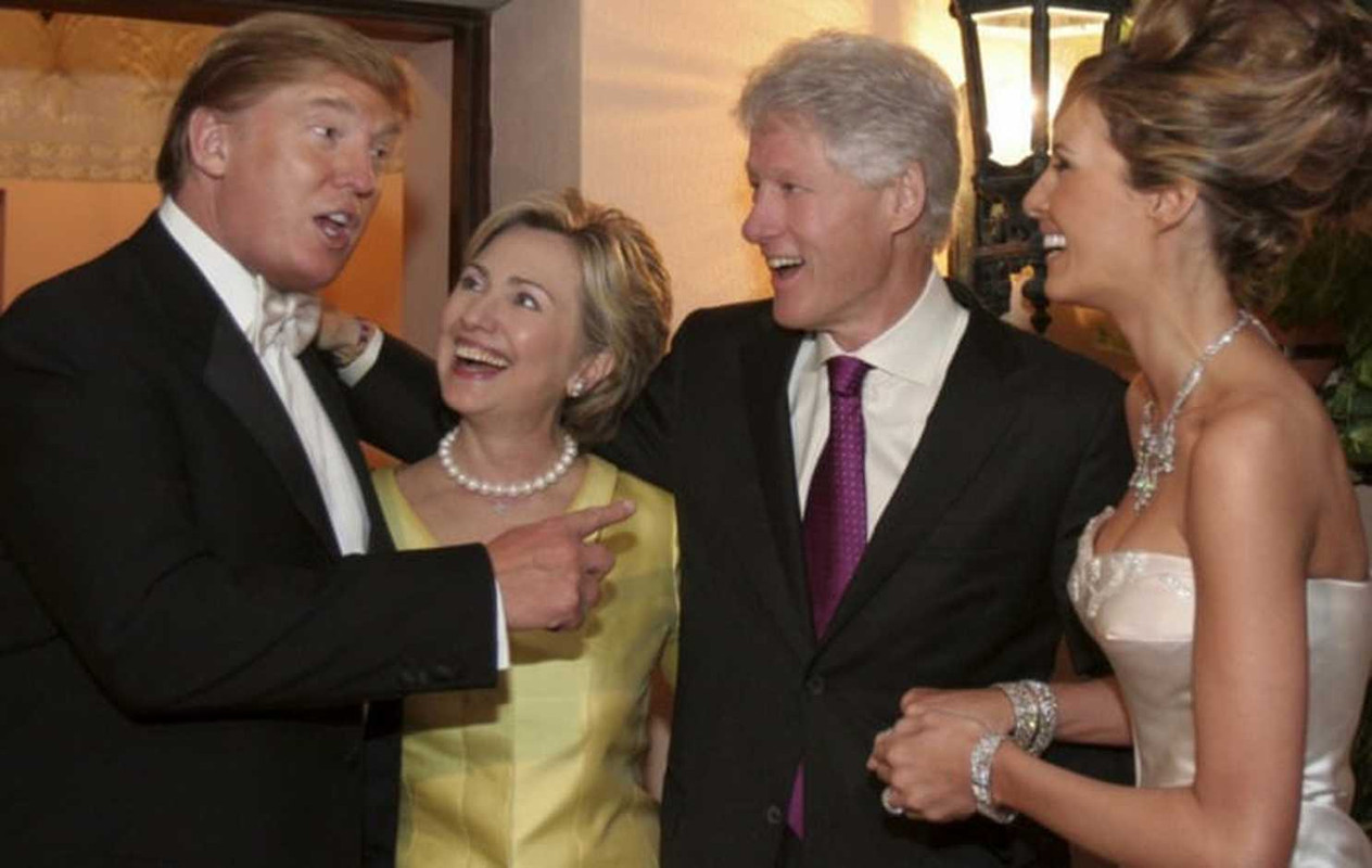 Former President Bill Clinton and Hillary Clinton at the grand wedding of Melania Trump and Donald Trump.