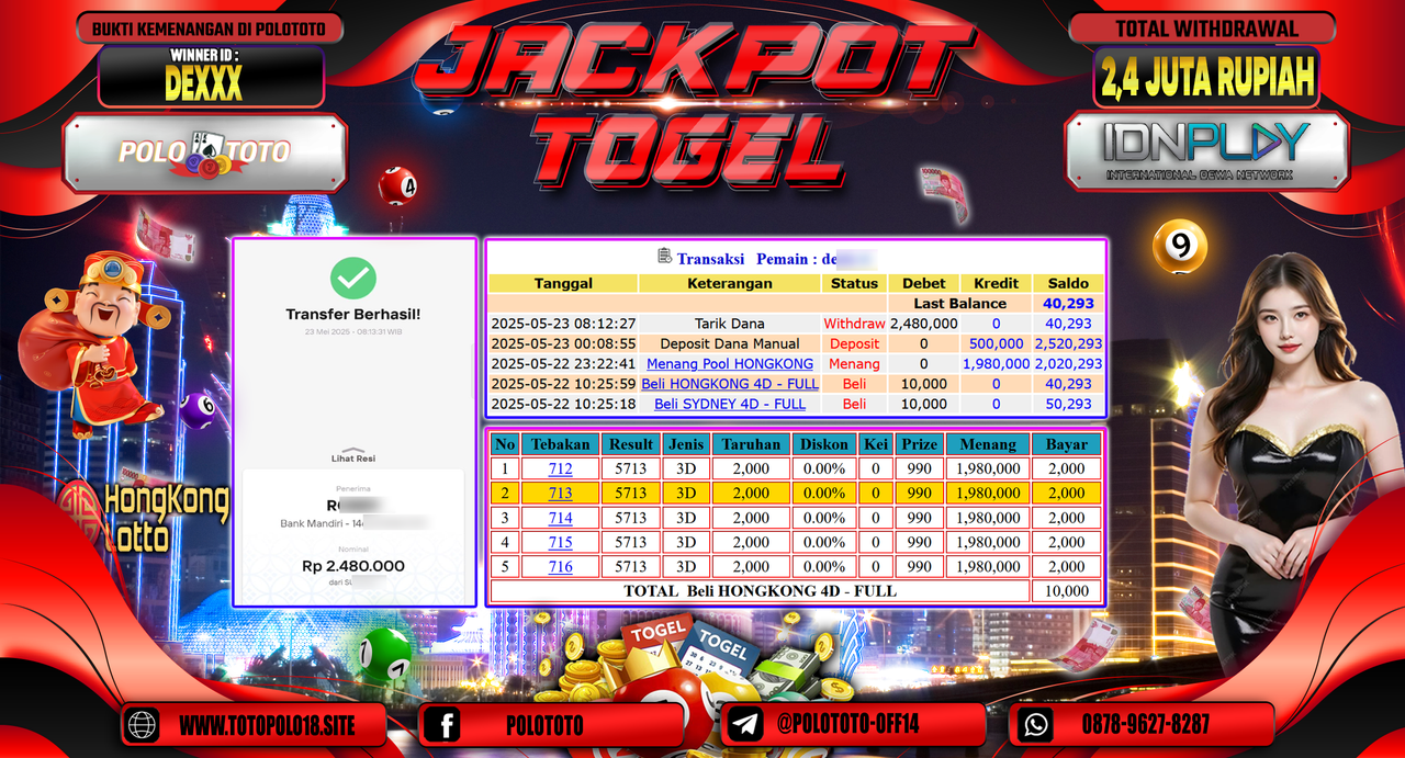 POLOTOTO JACKPOT TOGEL HONGKONG LOTTO Rp.2.480.000,-