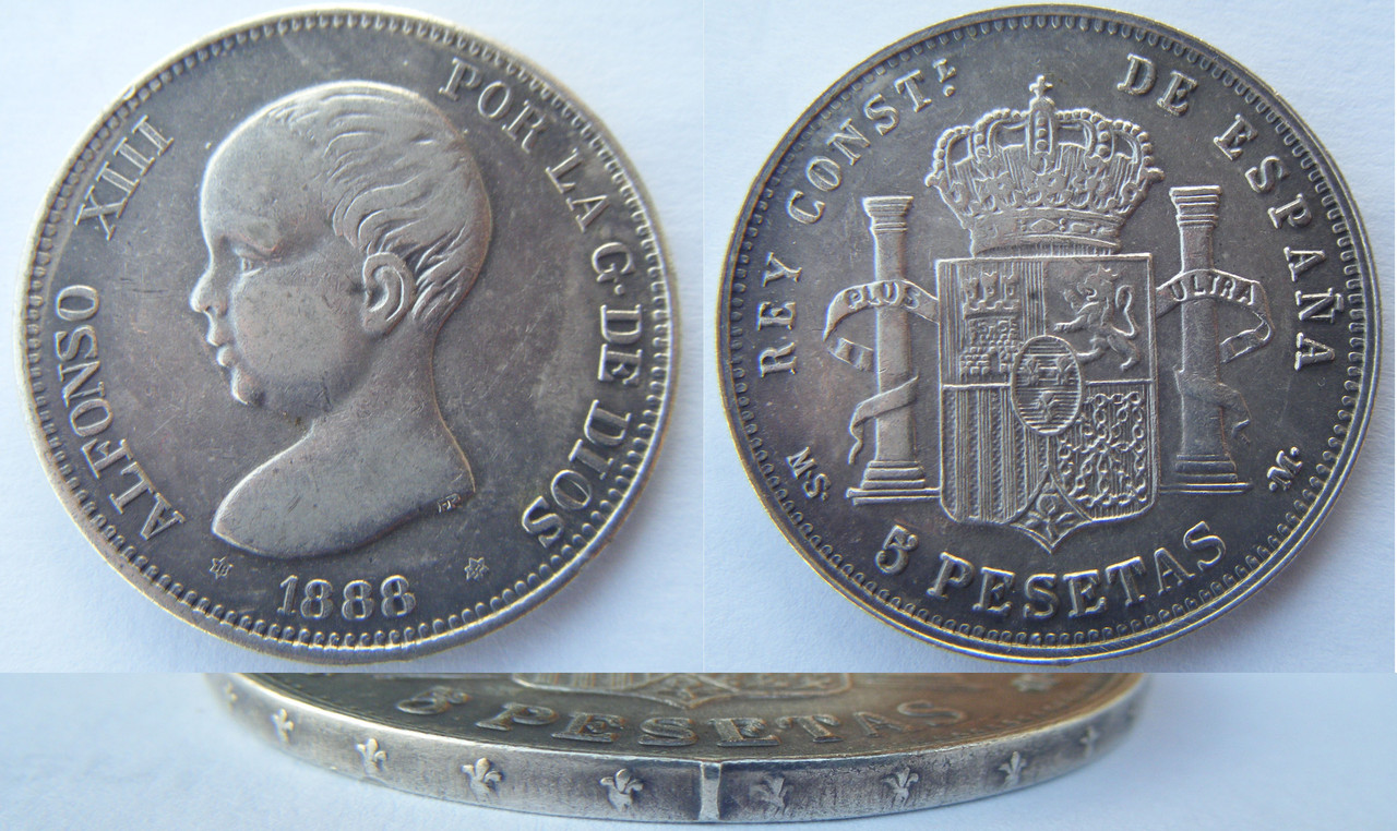 Duros falsos. Grabador F.P. 5-P-1888-MSM-medalla
