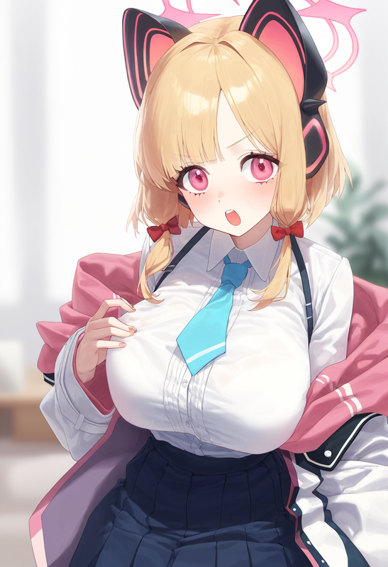 depth of field, 1girl, momoi (blue archive), large breasts, {{aged up}}, blue ar s-2519280476