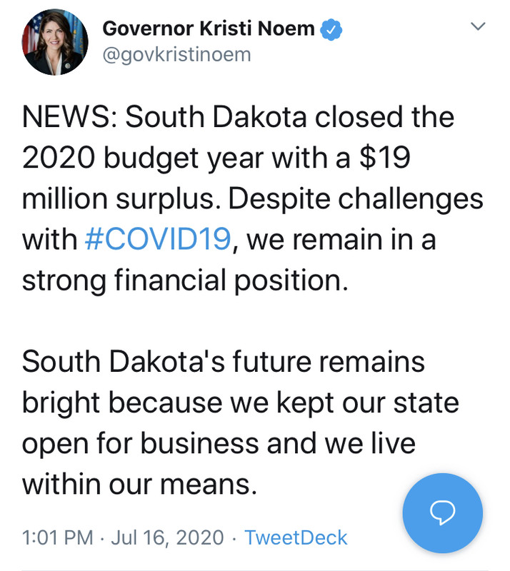 South Dakota Ends FY 2020 with a Budget Surplus Political Talk