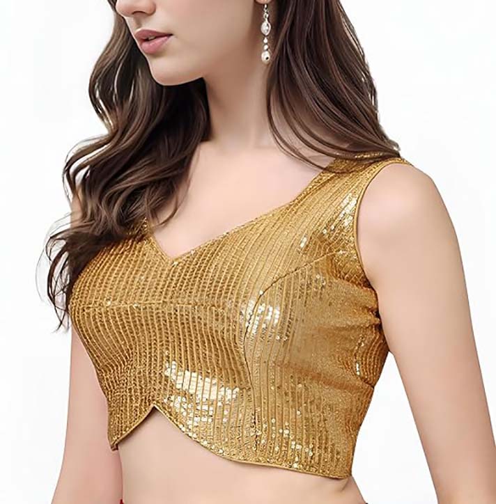 Women Georgette Blouse Sequin Work Full Sticth Sari Blouse Traditional Partywear - Picture 8 of 34
