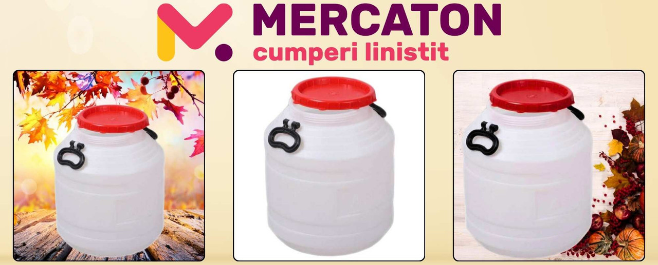 Bidon Mercaton din Plastic cu Capac Etans si Manere Ergonomice, Alb, 25 Litri