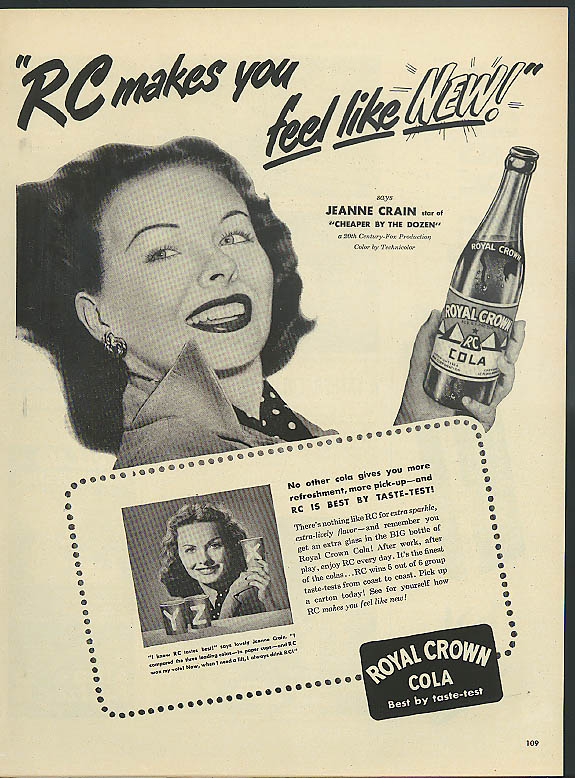 jeanne crain royal crown cola 1950