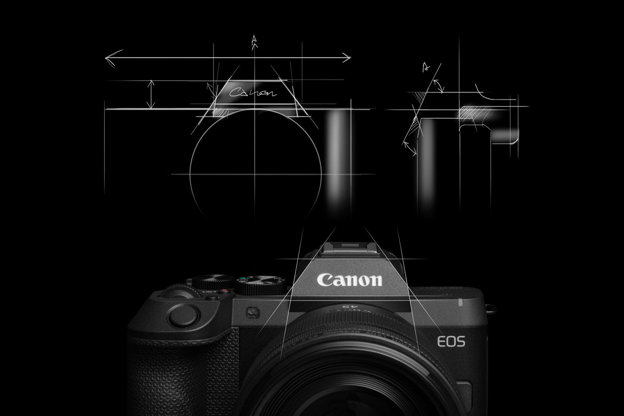 Canon EOS R8 Mark II design sketch showing its reworked body shape