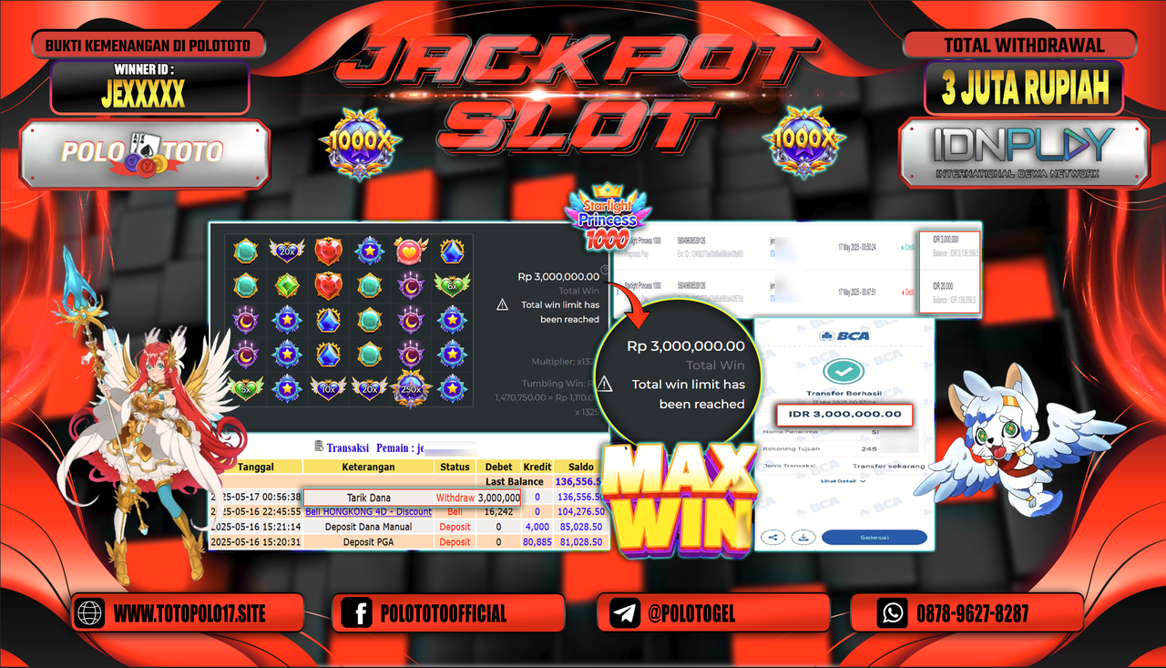 POLOTOTO JACKPOT SLOT STARLIGHT PRINCESS 1000 Rp.3.000.000,-