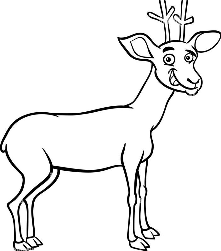 black and white cartoon illustration of funny wild deer animal for D3DCD4
