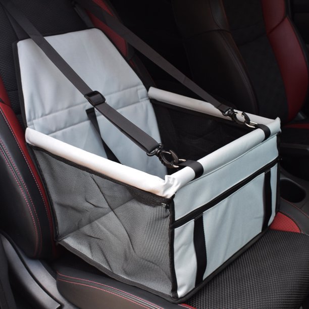 Pet Dog Car Seat Booster for Dogs Travel Car Carrier Basket with Clip-on Safety Leash Dog Car Seat Grey