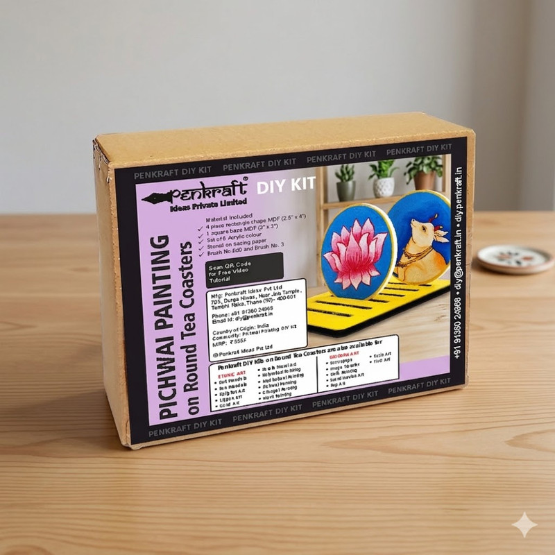 Pichwai Painting on Round Tea Coasters with Stand DIY Kit 