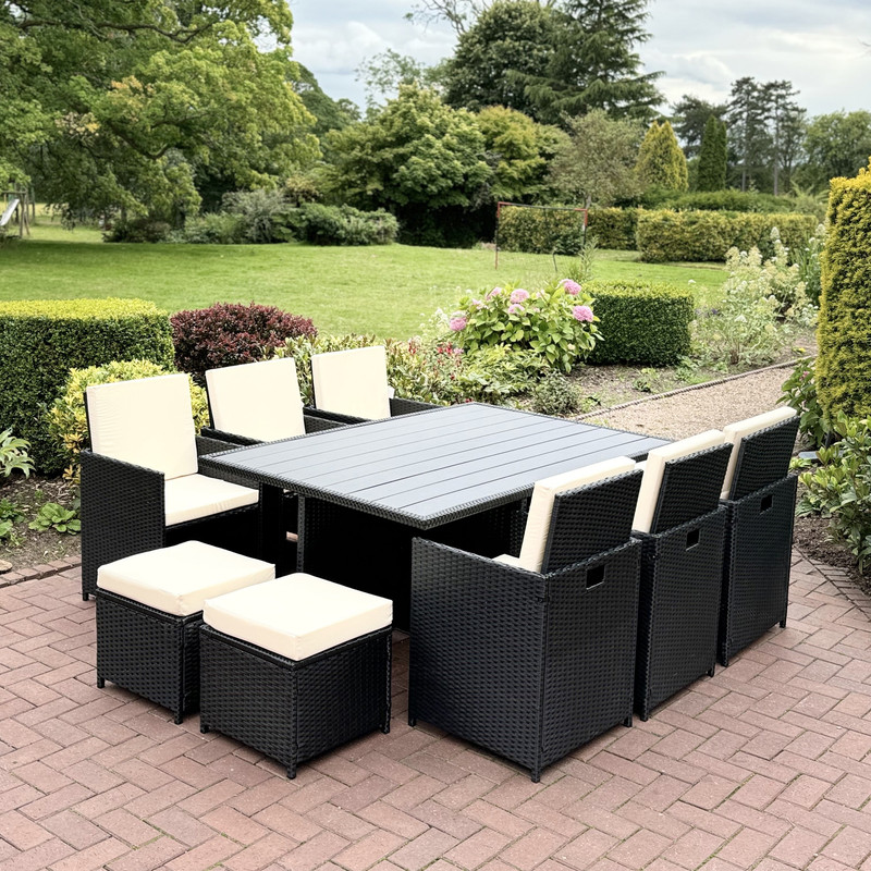 Rattan garden table and chairs cube sale