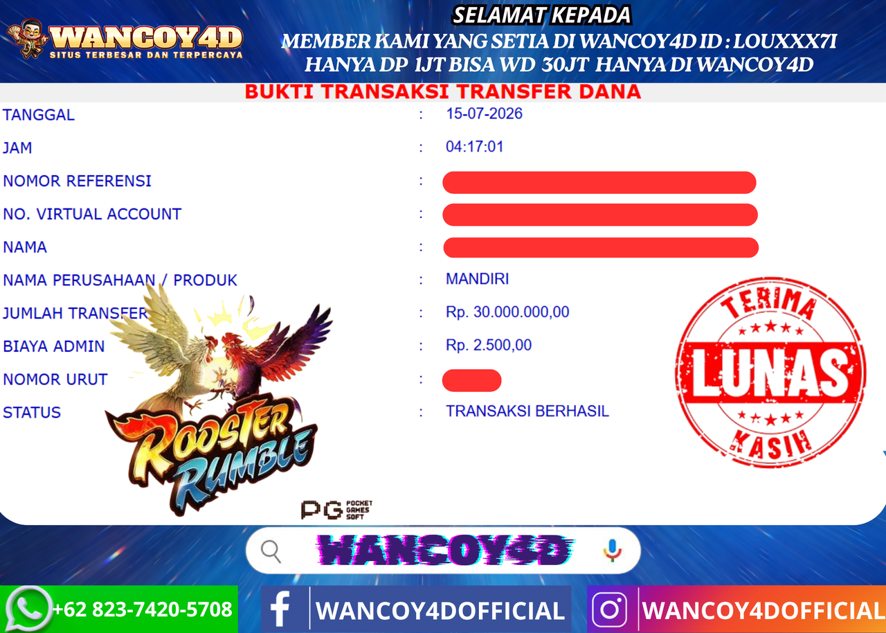 WANCOY4D ROOSTER RUMBLE PG SOFT RP.30.000.000 -LUNAS