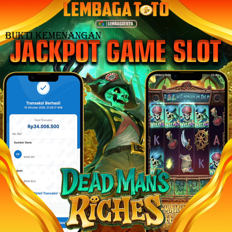 BUKTI JACKPOT 11 OCTOBER LEMBAGATOTO DEAD MANS RICHES Rp.34.006.500,- LUNAS