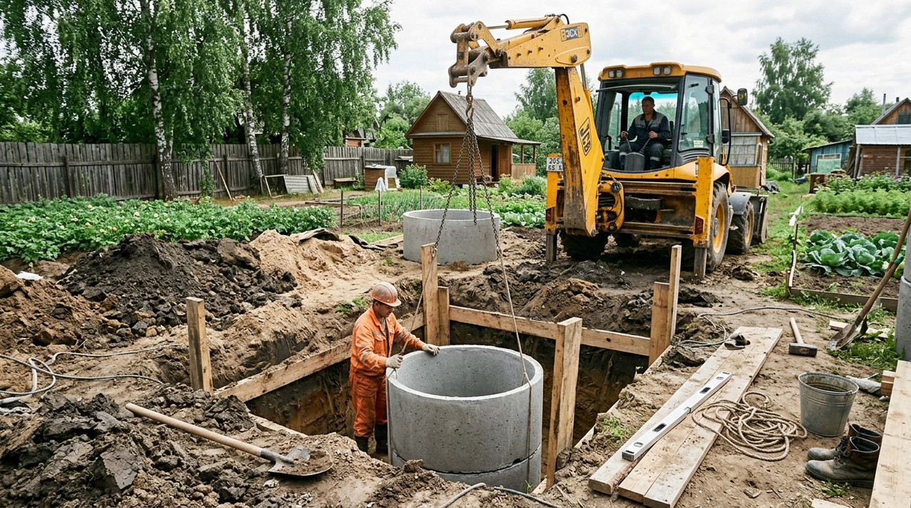 Возведение колодца из асбестоцементных колец на дачном участке в России