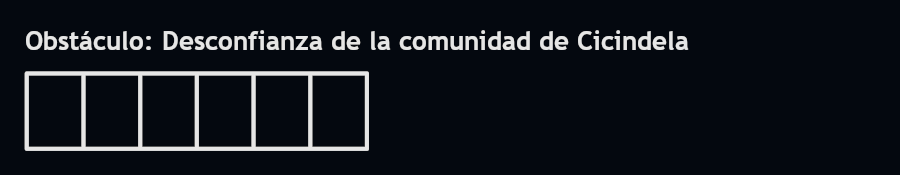 Reloj de Obstáculo: Desconfianza de la comunidad Cicindela 0/6.