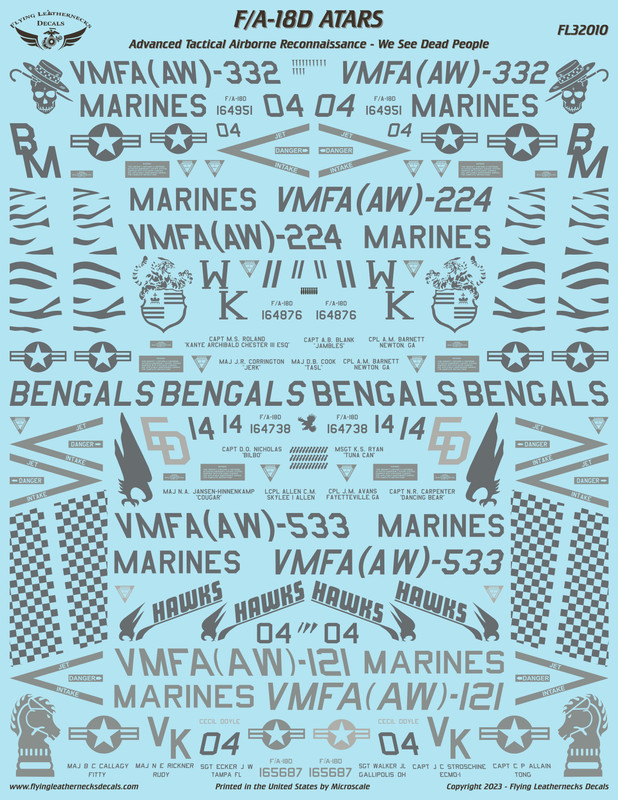 NEW Flying Leathernecks Decals - FL32009 Legacy Hornets and