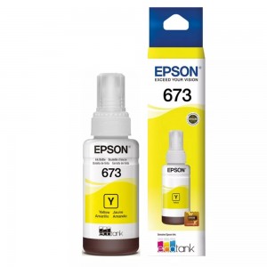 Botella de tinta original Epson 673 de color amarillo.