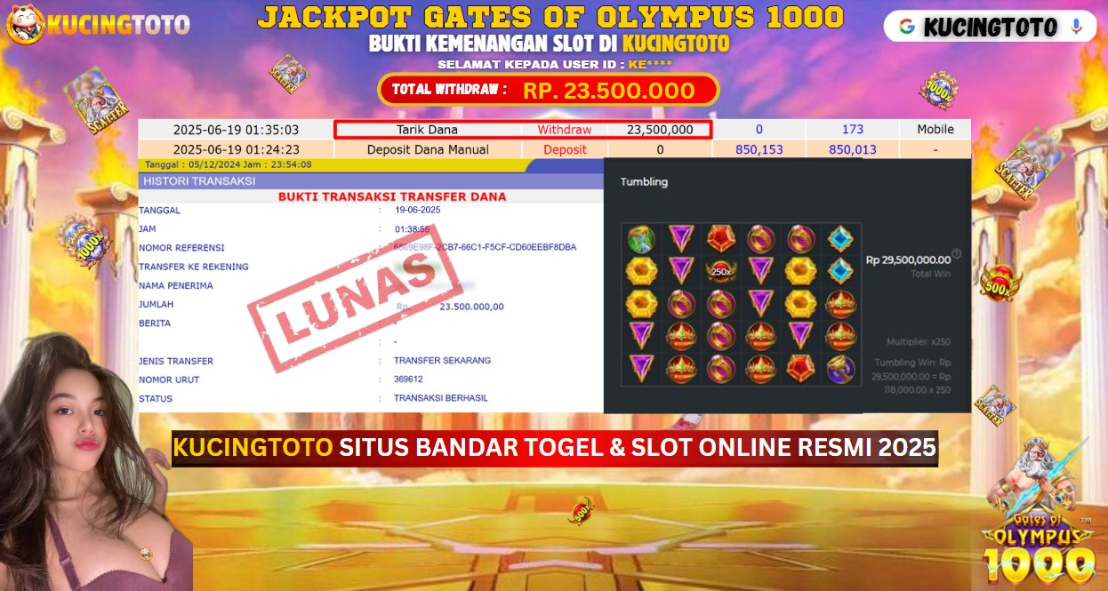 KUCINGTOTO JACKPOT SLOT GATES OF OLYMPUS 1000 RP.23.500.000.,- LUNAS