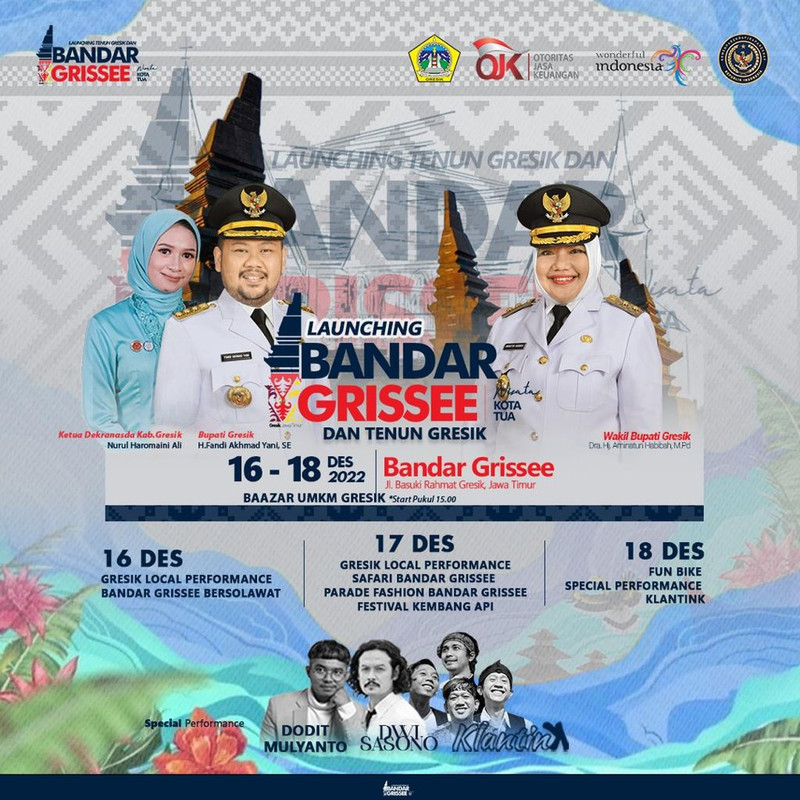 Poster acara peluncuran Bandar Grisse, tempat wisata baru di Gresik yang suguhkan pengalaman liburan di kawasan kota tua.