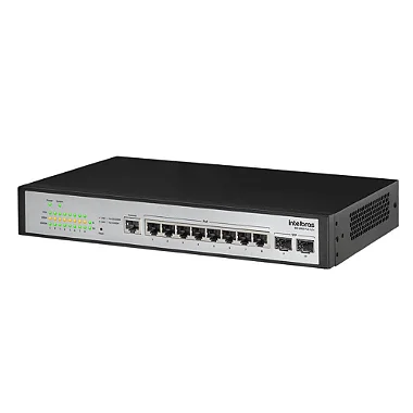 Visão detalhada das portas Gigabit e SFP do SG 1002 PoE L2+.