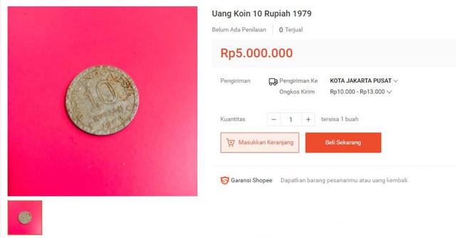Uang <a href='https://kaltim.tribunnews.com/tag/koin' title='koin'>koin</a> Rp 10 keluaran 1979