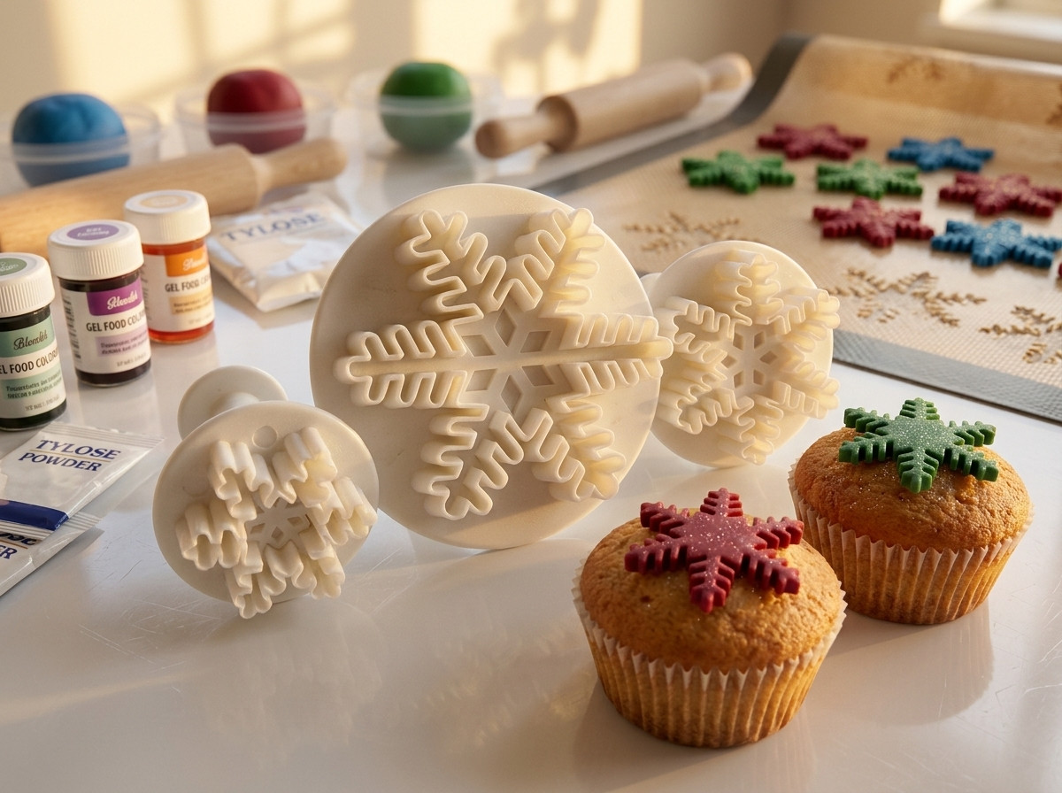 3 Molde Cortadores de estrella de navidad o copo de nieve para decorar fondant, muffins