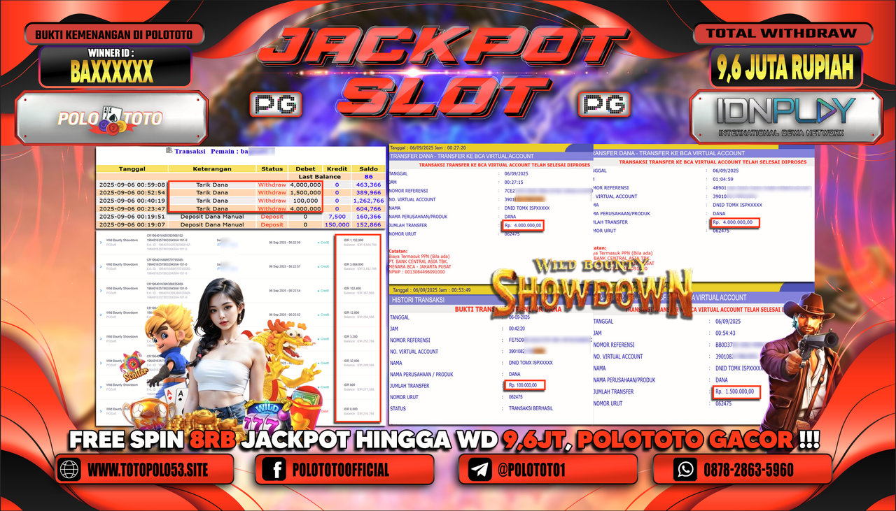 POLOTOTO JACKPOT SLOT WILD BOUNTY SHOWDOWN Rp.9.600.000,-
