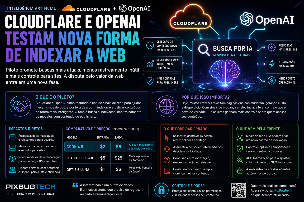 Cloudflare e OpenAI testam uma nova forma de indexar a web: a busca por IA quer ficar mais atual, mas a disputa com publishers só está começando