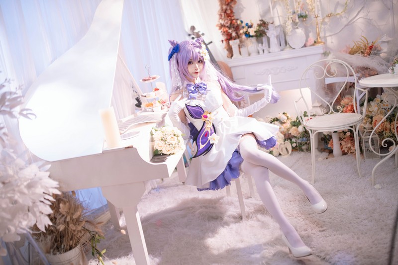 艾西Aiwest 刻晴花嫁Cosplay写真图集 原神刻晴婚纱高清图集 40P (223.2M)插图3