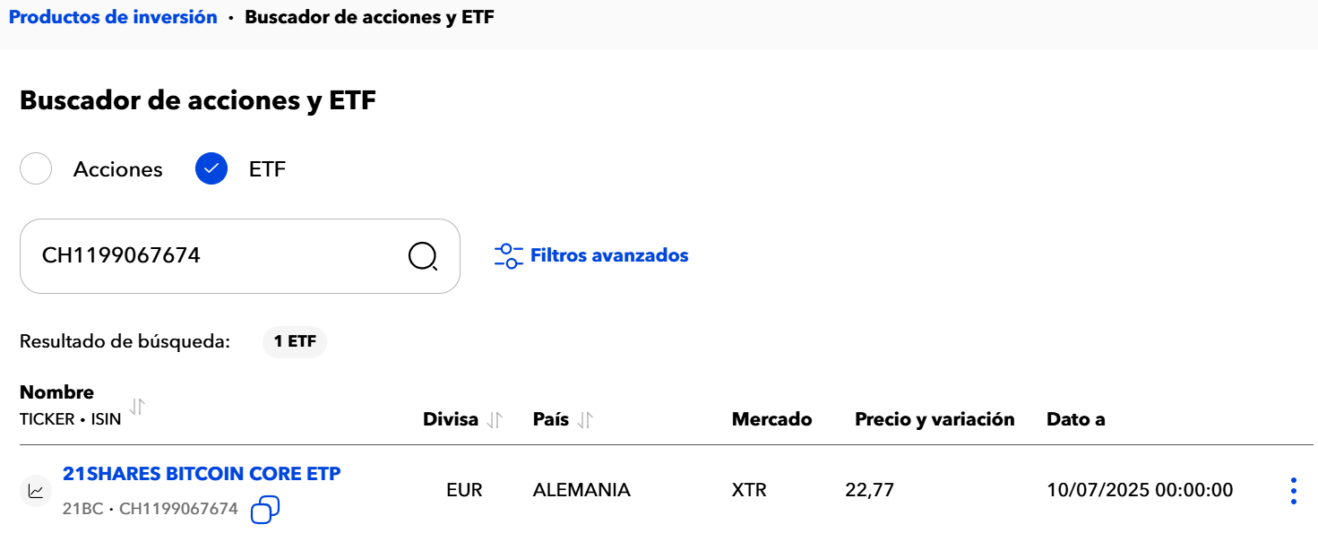 21Shares BITCOIN core ETP de My Investor - Forocoches
